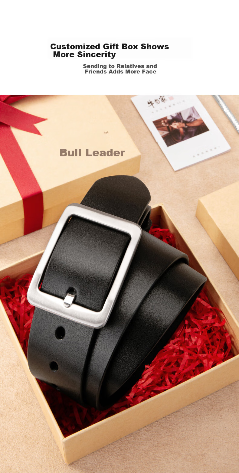 CattleOWN Men's Leather Belt with Stainless Steel Buckle, Top-Grain Cowhide, Trouser Belt 3262, Dark Brown, 130cm Extended 10