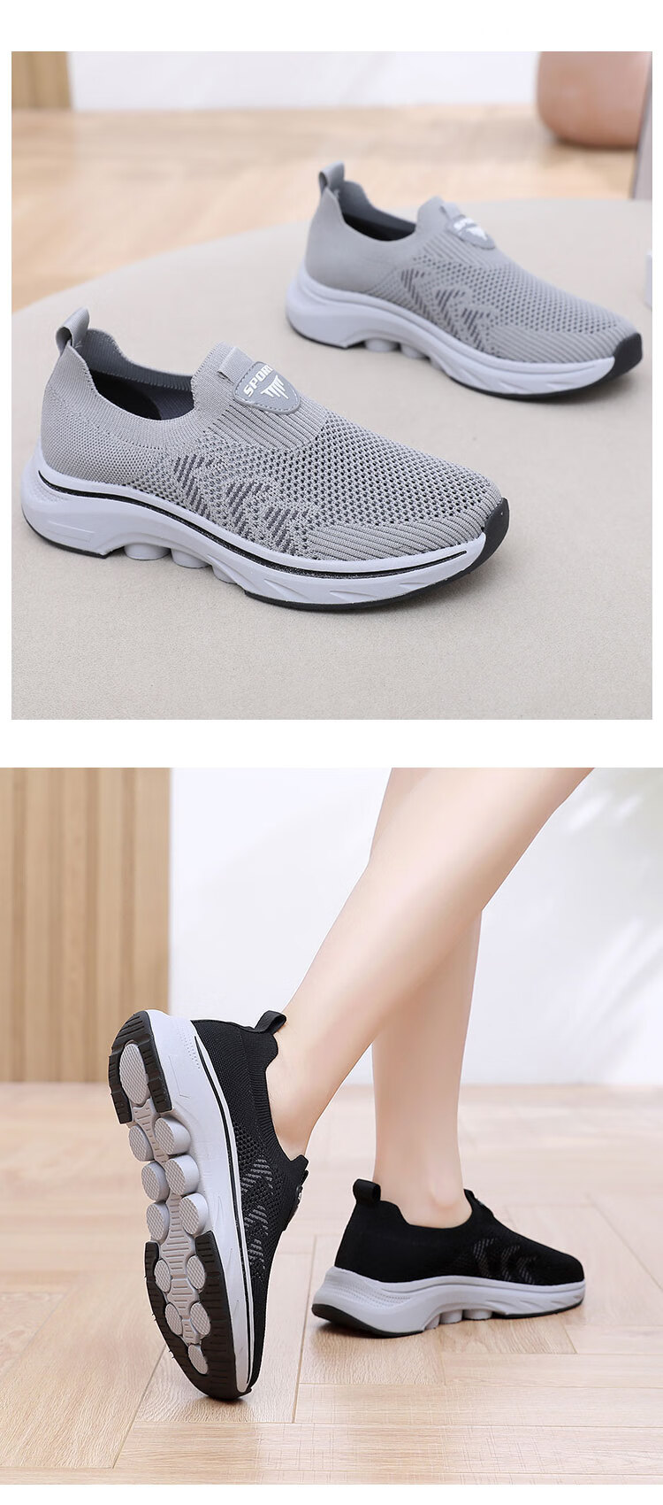 Anglerfish Old Beijing Cloth Shoes Women's Summer Breathable Mesh Slip-On Walking Shoes A6008 Gray Size 38 14