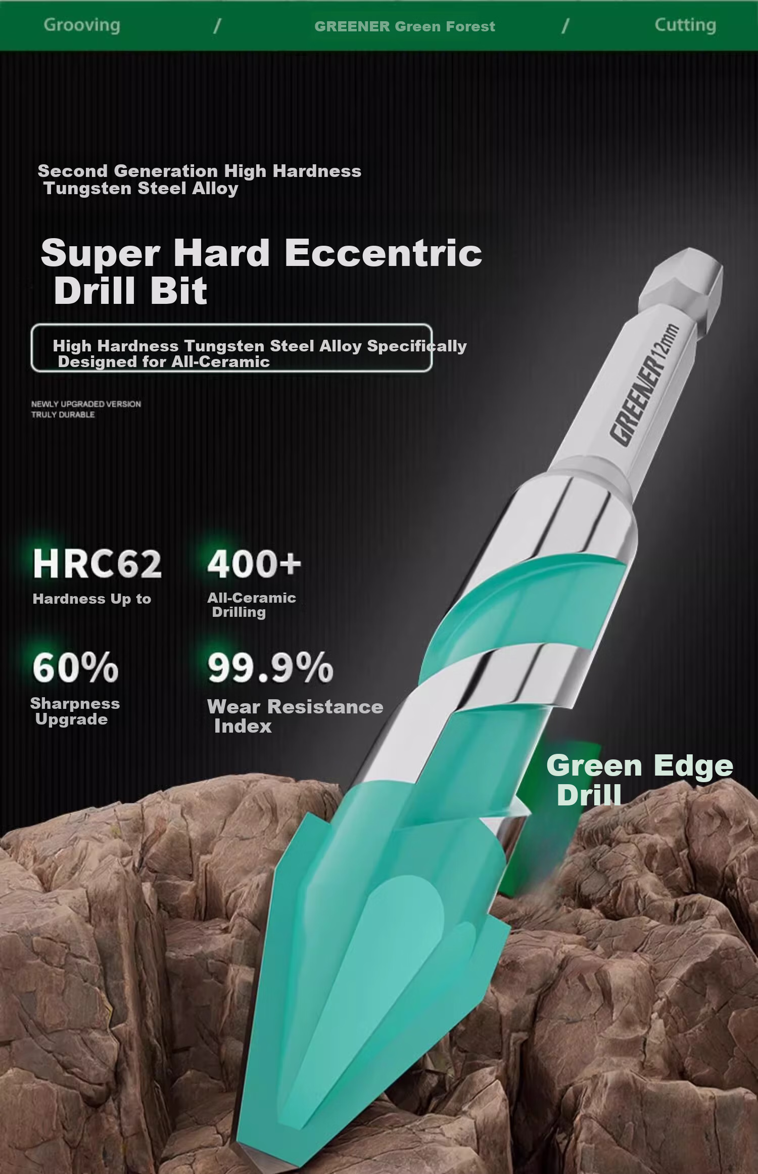 GREENER Eccentric Drill Bit, Angled Bit, Extra-Hard Ceramic Tile Drilling, Concrete Glass Cement Wall, Hand Drill, 6/8/10/12mm 1