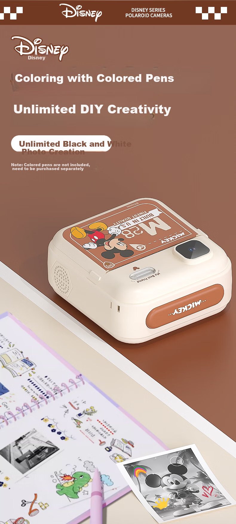 Disney Colorful Instant Camera for Children, Print Directly, Photo Toy, Birthday Gift for Boys And Girls, PC02 Minnie 7