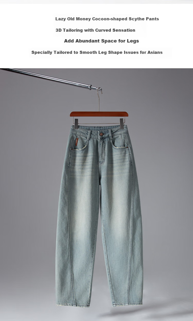 Dme [Stylish Companion] Spring And Autumn Loose Slat-Shaped Semicircular Line Slimming Jeans for Wome 1