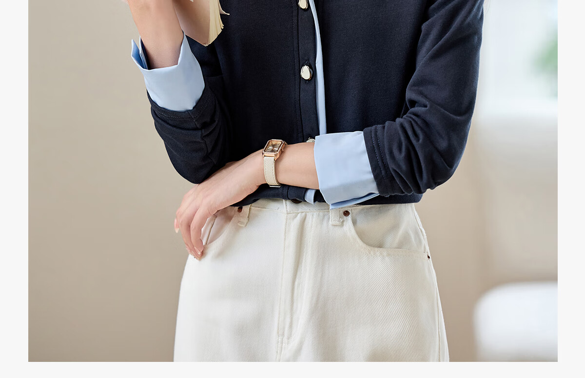 PinCai Women's Long Sleeve Shirt Color-Block Design Fake Two-Piece Layered Stylish Top P53S046 7