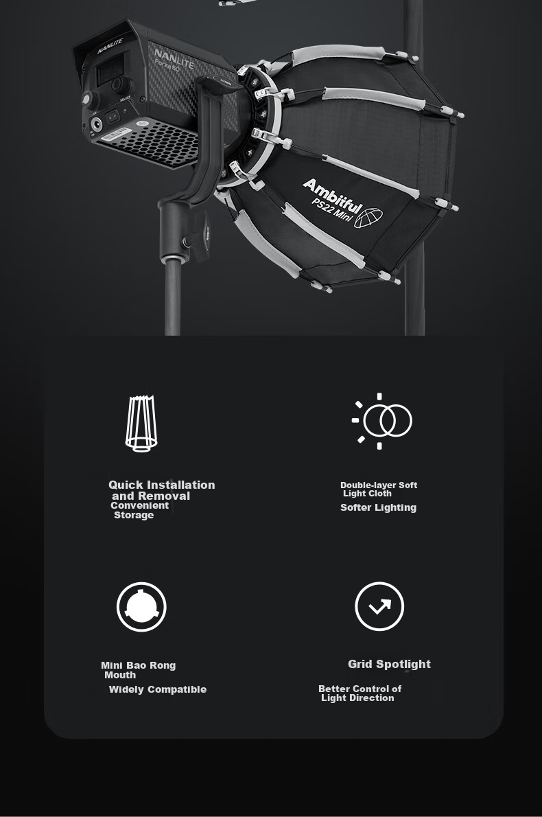 AMBITFUL PS22 Mini Octagonal Deep Softbox, Small Portable Fill Light, Suitable for Live Streaming, Nan Guang 60W Yongnuo YN150 2