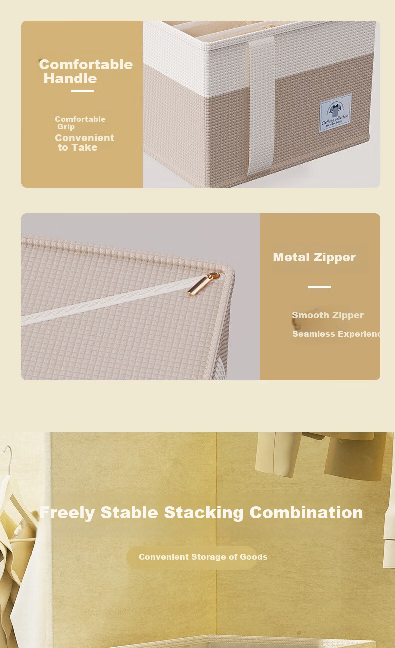 Grace Fabric Storage Box, Wardrobe Organizer, Clothes Sorting Container, Large Capacity Zippered Storage Basket 7