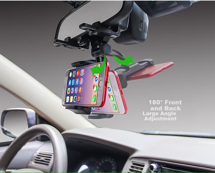 Kylie Rearview Mirror Phone Holder, Car Phone Mount, Car Phone Stand, Phone Holder for High-End AR Navigation, 360-Degree Rotating Clip-On Universal Fixed Bracket 13
