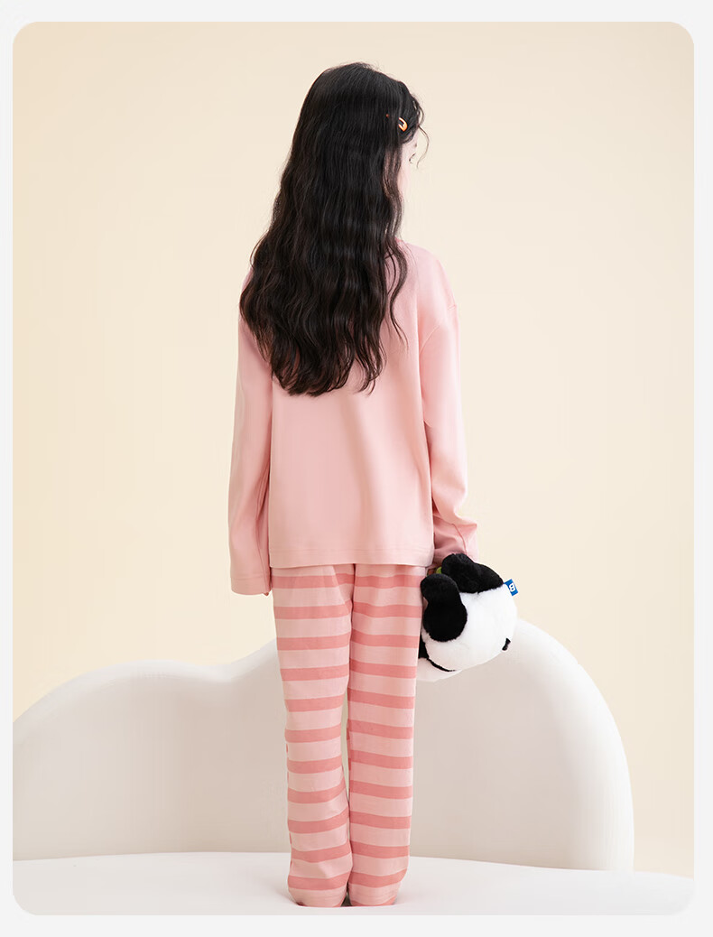 Fenteng Girls' Pajamas, Ultra-Soft Class A Cotton, Anti-Static, Antibacterial, Panda Pattern Children's Sleepwear, Home Wear Set 8