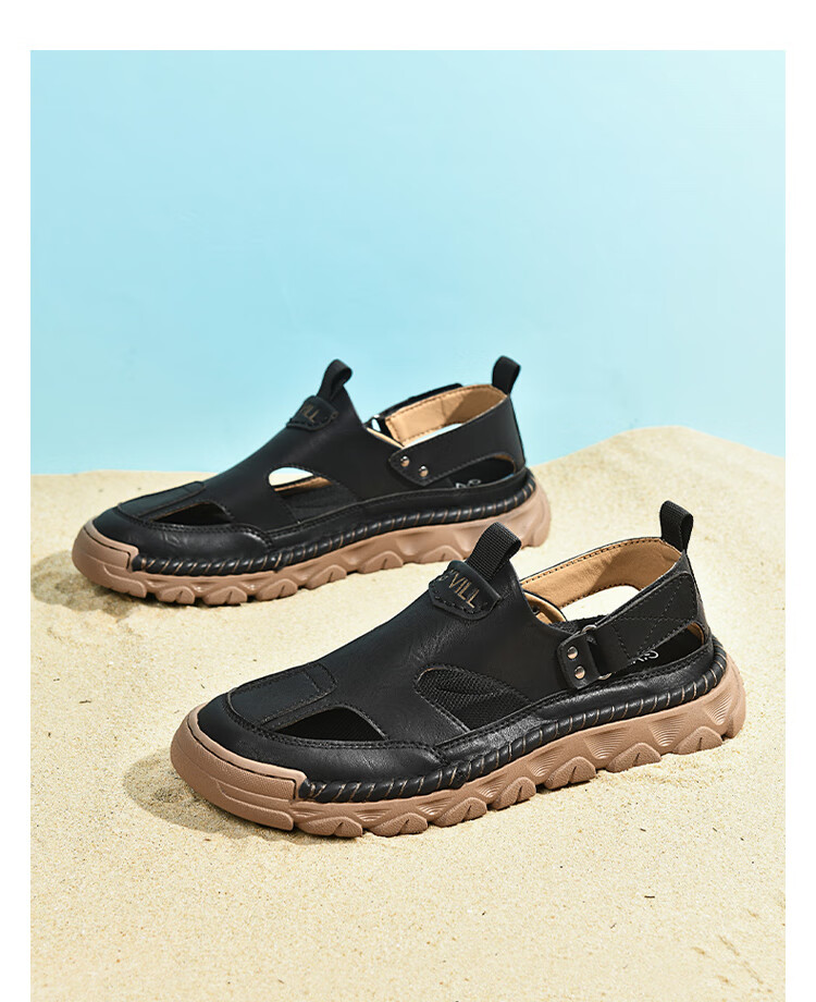 Guizhibu Summer Breathable Sandals, Non-Slip Sports Casual Closed-Toe Beach Shoes, Light Luxury Leather Sandals G1101 Light Brown 39 9