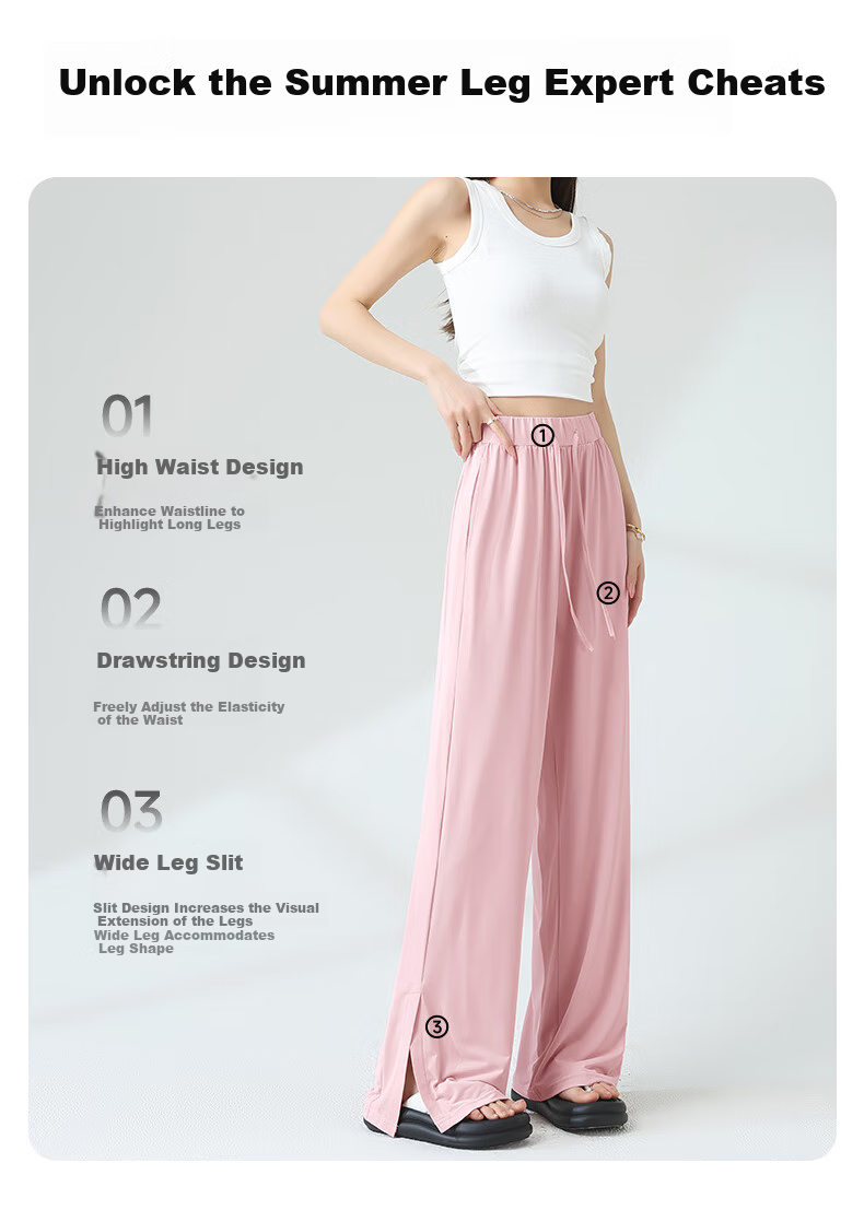 MJ STYLE Sun Protection Ice Silk Split Pants for Women, New Summer 2026 Women's Clothing, Trendy Fashion Casual Versatile Simple Trousers 2