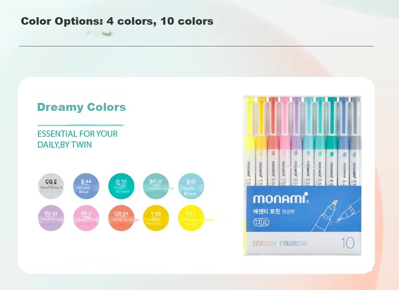 Monami Imported Double-Ended Highlighter Pen for Students, Large Capacity Journal Marker Color Pen, Fresh Air 4-Color Set 06023Z04-FA 3