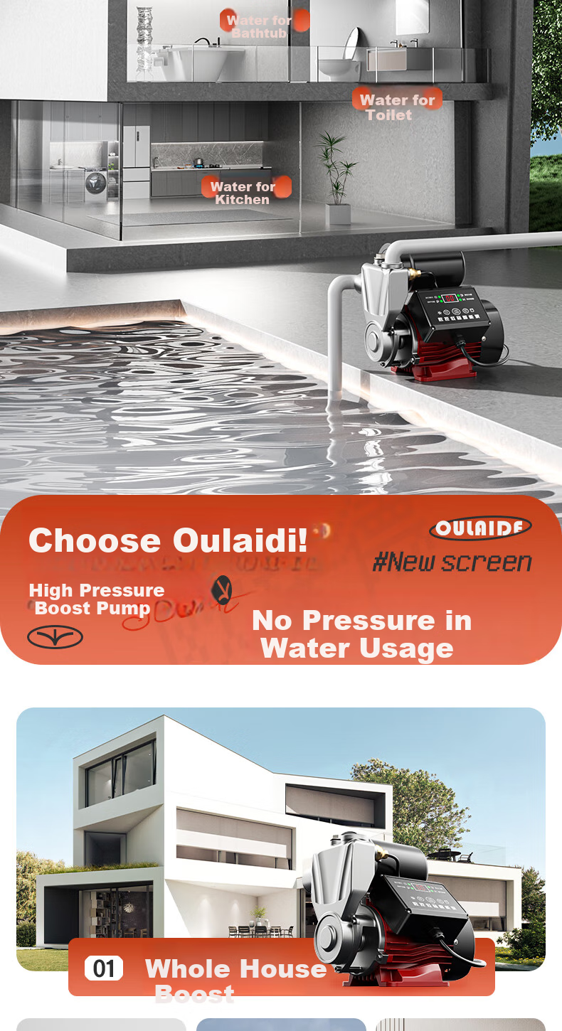 Oulaide Booster Pump, Household Fully Automatic Pressure Booster, Water Heater, Home Shower, Tap Water, Self-Priming, Non-Mute Booster Pump 6