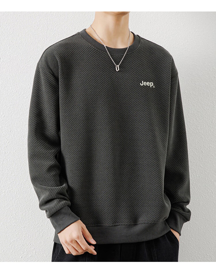 JEEP Men's Sweatshirt, Casual Loose Long-Sleeve T-Shirt for Spring And Autumn, Round Neck Top, Men's Clothing, Dark Gray, XL 4
