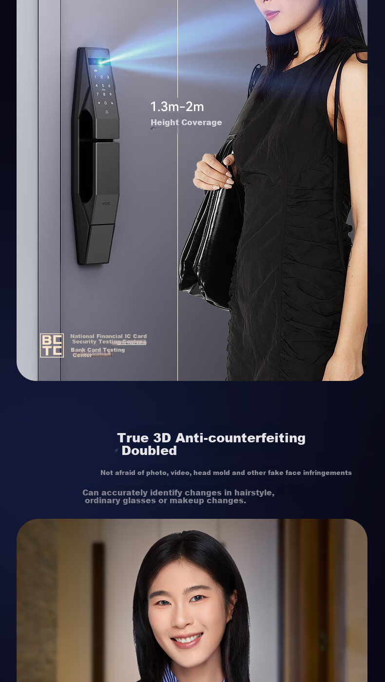 VOC Smart Lock with Palm Vein And Facial Recognition, Dual Camera Door Lock for Home Use, Fingerprint Lock, Electronic Password Lock T10Plus S 5