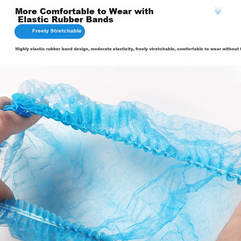 Caiyile Disposable Head Cover, Strip-Shaped Cap, Non-Woven Dust-Proof Mesh Hat, 21 Inches, Blue Double-Ribbed, 100 Pieces, 03026