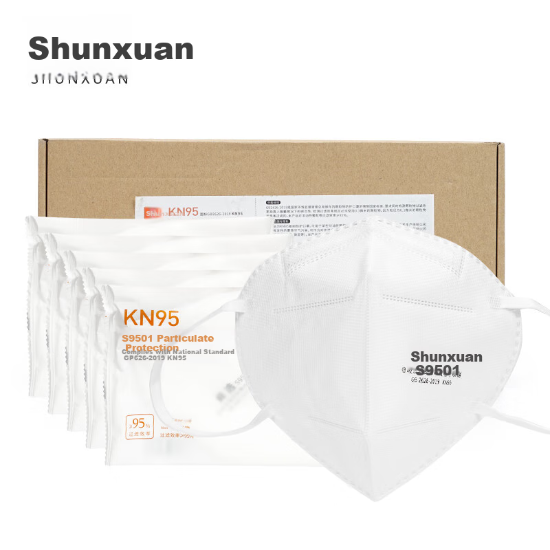 Shunxuan KN95 Dust Mask, Heavy-Duty Dust Industrial Mask for Smog, PM2.5, Influenza A, Anti-Splash, Bacteria, Ear-Loop without Valve S9501, 50 Pieces/box
