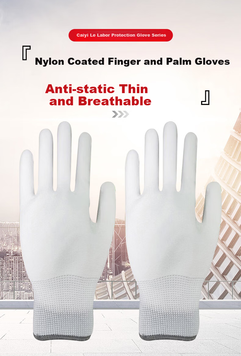 Caiyile Nylon PU Coated Palm Gloves, Non-Slip And Wear-Resistant Work Gloves, Gray, Size L, 10 Pairs/pack, 03043 1