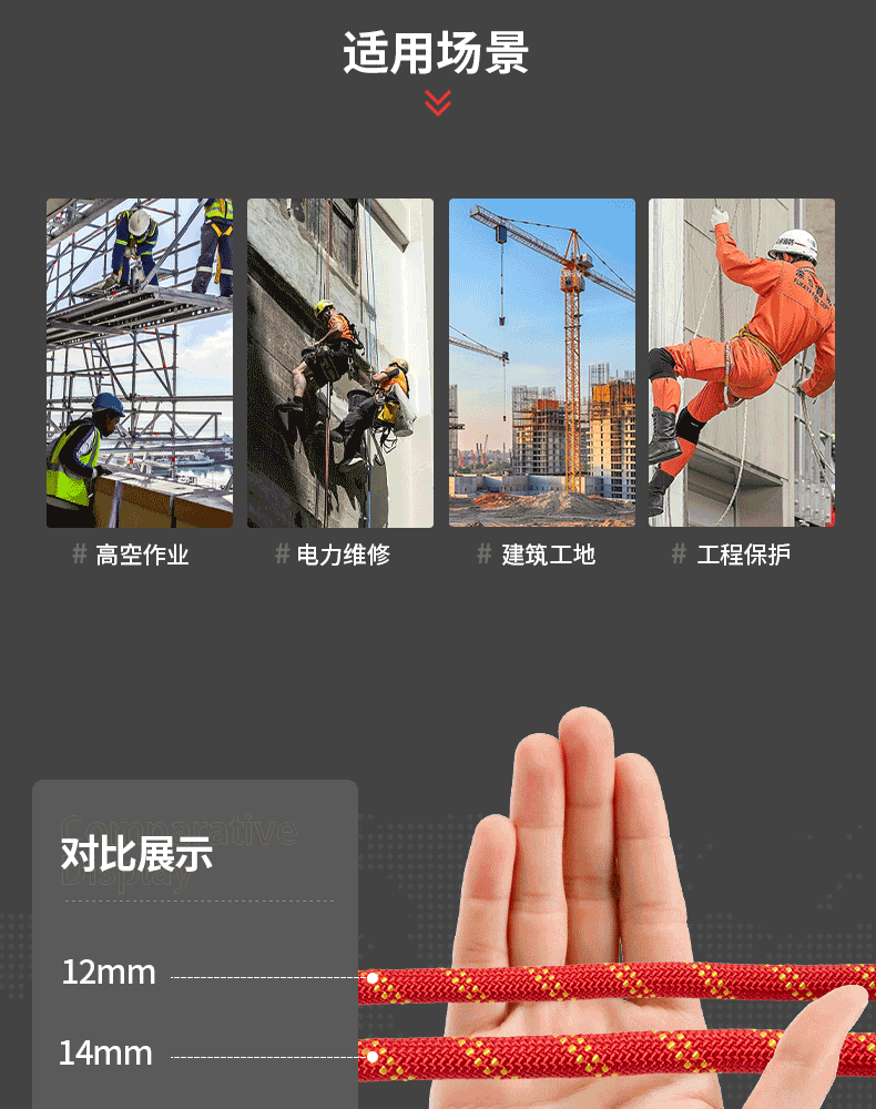 Kanle High-Altitude Work Safety Rope Outdoor Air Conditioner Installation National Standard Certified Insurance Rope with Hook [Express Delivery] 14mm 20m 1