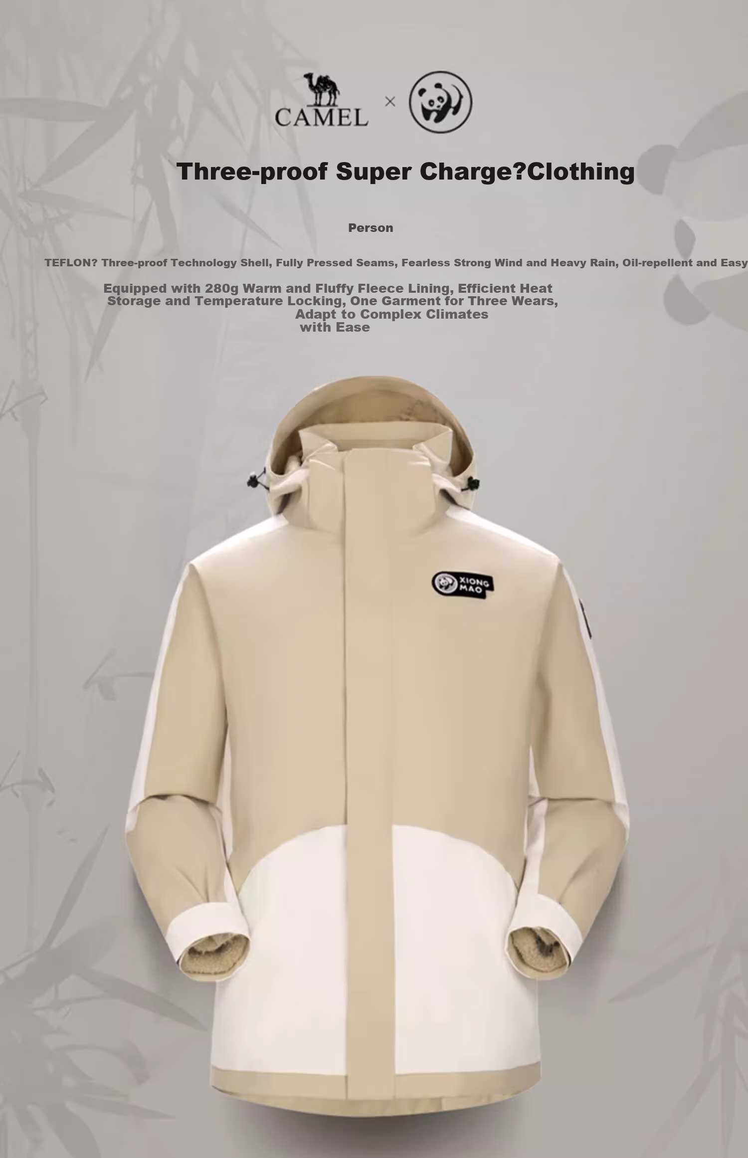 CAMEL Panda Three-Protection Windbreaker, Unisex Professional Oil-Resistant Waterproof Three-In Mountaineering Jacket A13CA6aB018 3