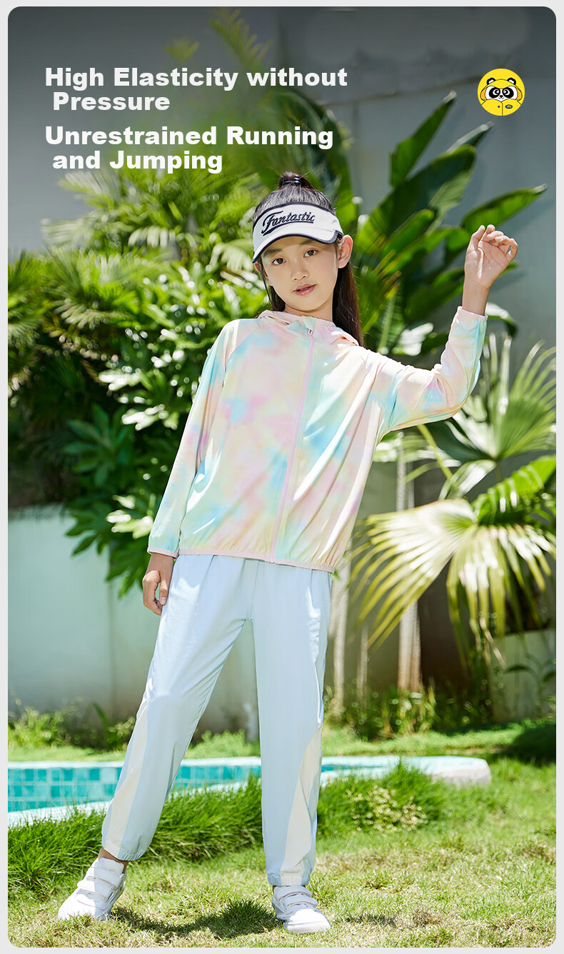Moremerry Children's Sun Protection Clothing, Cool And Breathable, UV-Resistant, for Boys And Girls, Summer Ice Silk Sun Protection Garment, Colorful Pink, 4XL 12