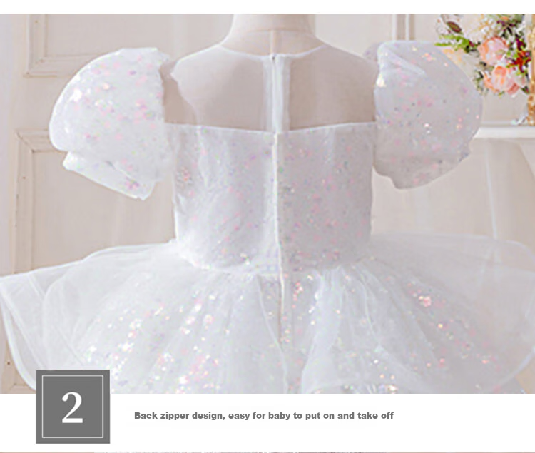 LUOBOBEIBEI Girls' Princess Dress, Summer Formal Dress, Puffy Skirt, Children's White Tulle Skirt, Stage Performance Costume, White, Size 160 5