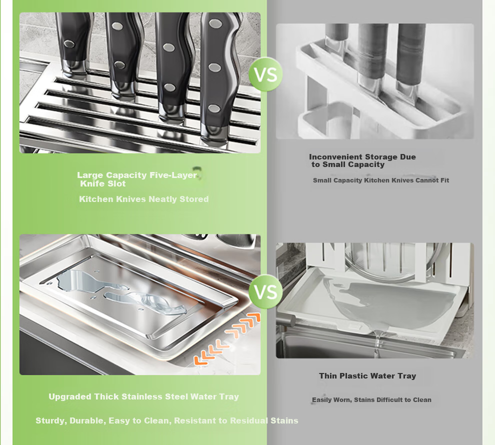 Shuaishi Kitchen Stainless Steel Knife Holder, Utensil Storage Rack, Cutting Board Organizer, Chopstick Cage, And Pot Lid Integrated Storage Rack 5