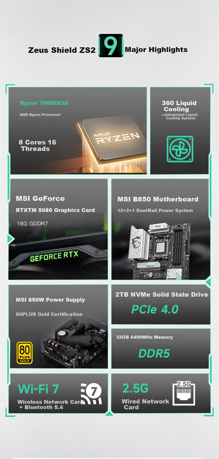 MSI Zeus Shield ZS2, AMD Ryzen R7 9800X3D, RTX5080, 32GB DDR5, 2TB Refreshed Subsidy Gaming Desktop Computer Tower, Complete System, OpenCLaw Drago 1