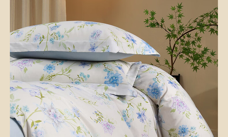 Bellees 4-Piece 100% Cotton Bedding Set Summer Quilt Cover High-End Luxury Bed Set for 1.8m Double/Single Bed 2