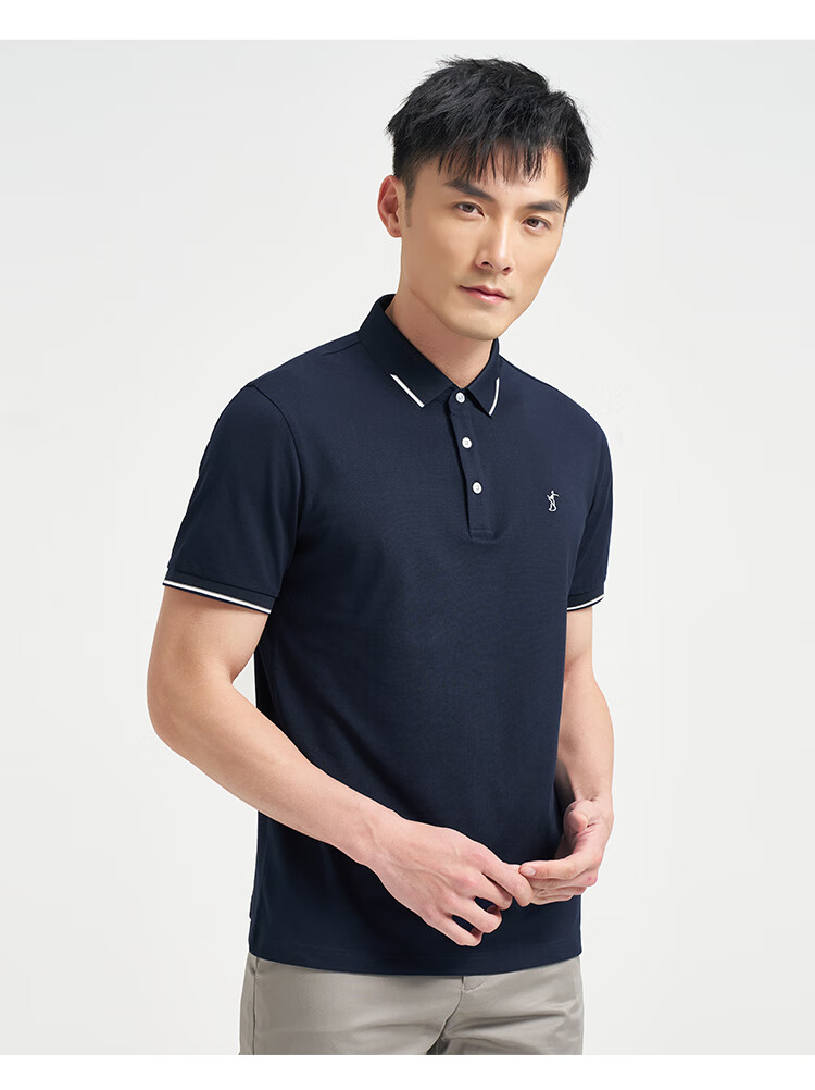 Caizi Men's Polo Shirt Short Sleeve Summer Business New Xinjiang Cotton Breathable Cool Color-Block Collar T-Shirt Versatile Top 7