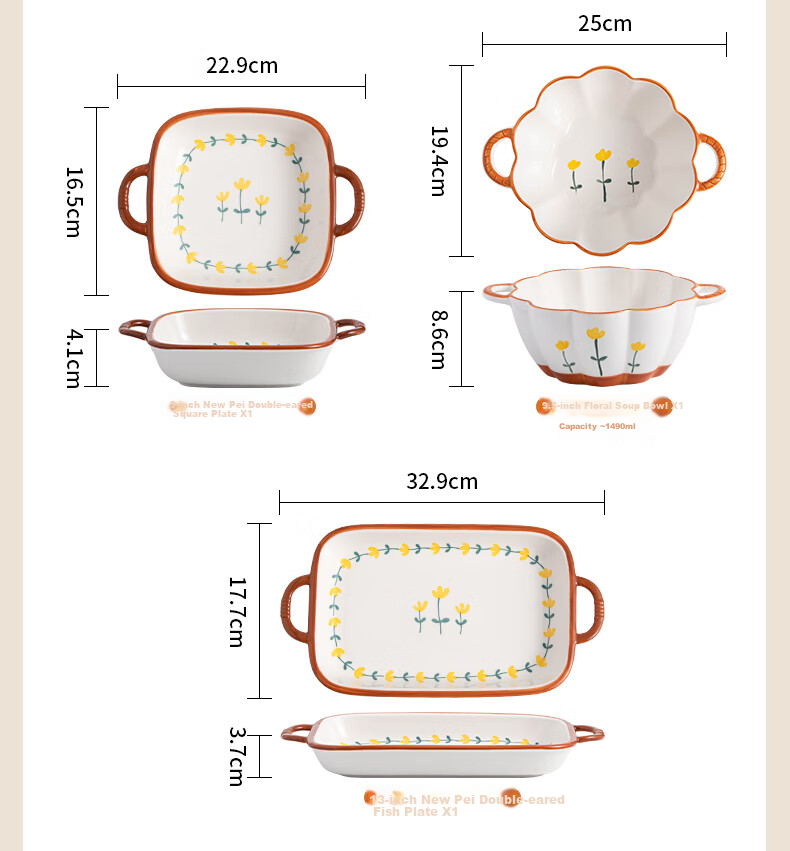 CERAMICS Ceramic Tableware Set, Simple Underglaze Colored Bowls And Chopsticks for Home Use, Housewarming Gift, 42-Piece Mountain Chrysanthemum Gift Box Set 6