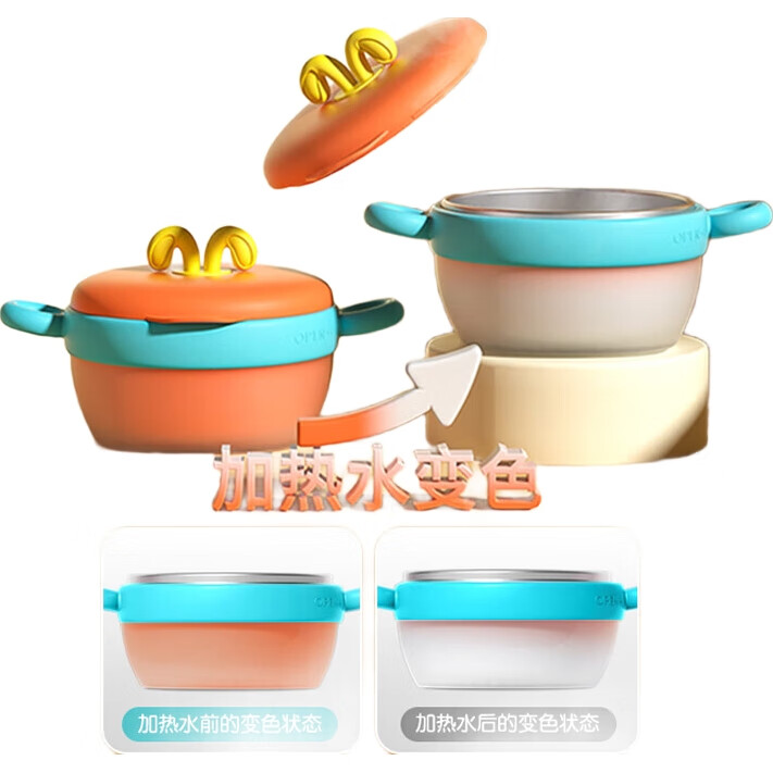 Детская тарелка COOKSS с контролем температуры и изоляцией, 316 нержавеющая сталь, оранжевая