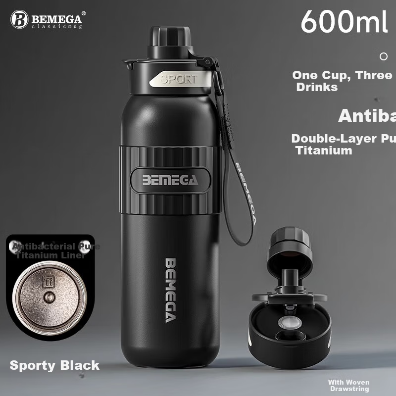 BEMEGA Pure Titanium Insulated Mug for Men And Women, Large Capacity Titanium Cup with Straw, Portable Sports Water Bottle for Male And Female Students