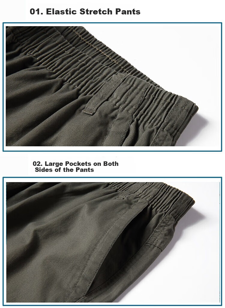 JEEP SPIRIT Men's Summer Loose Fit Seven-Point Shorts Casual Outdoor Sports Breathable Pants Military Green 4XL 4