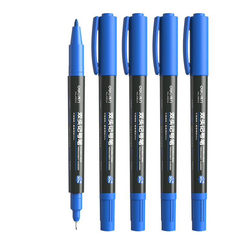 Deli Blue Dual-Tip Permanent Marker Pen, Office Logistics Meeting Pen Marker, Student Children's Art Outline Pen, 12 Pcs/box 6824