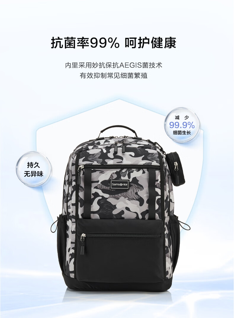 Samsonite Student Backpack 2026 New Arrival High School and Middle School Double Shoulder Bag High-Value Camouflage Large Capacity Laptop Bag NW4 7