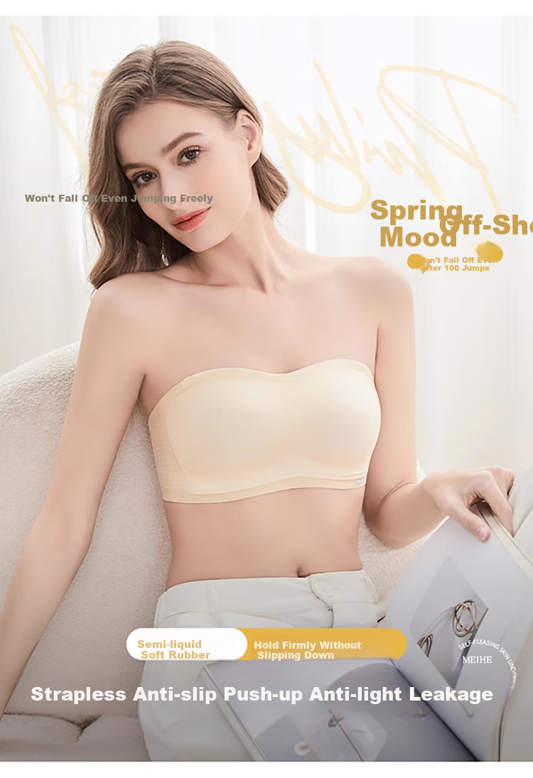 LangSha Strapless Bra for Women, Non-Slip Push-Up Invisible Summer Thin Cool Bandeau Backless Anti-Exposure Brassiere 4
