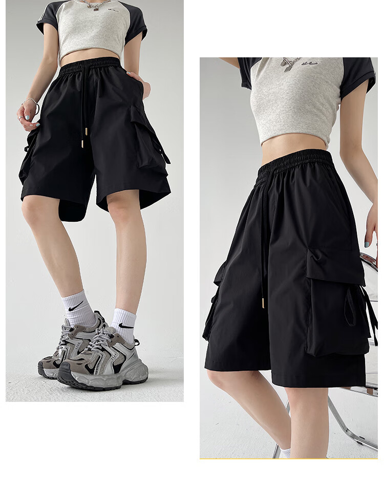 Ziyouxi Wide-Leg Cargo Shorts for Women, Summer 2026 New Style, High-Waist Quick-Dry, Petite Wide-Leg, Outdoor Sports Knee-Length Shorts 17