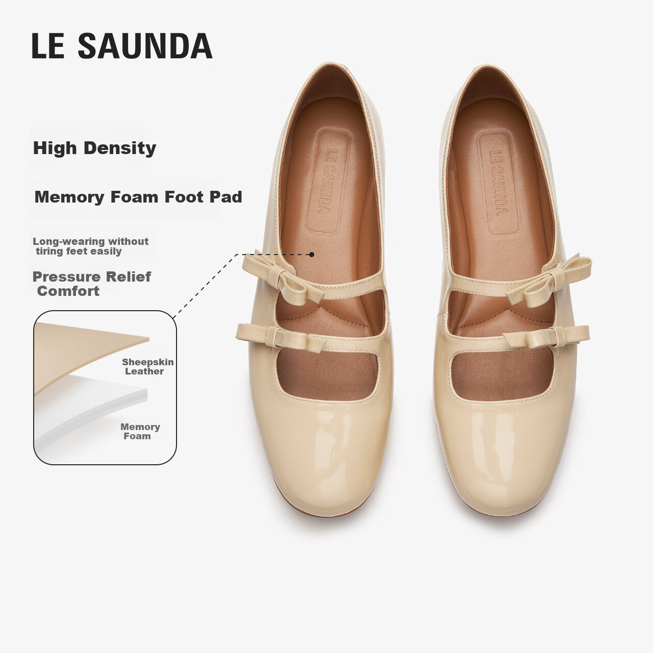 Le Saunda [Yun Duo Mali Zhen] Round Toe Patent Leather Mary Jane Flats for Women 09702, Soft Misty Yellow, LYP, Size 35