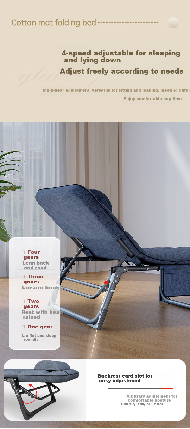 JEEP Folding Bed Lounge Chair Single Bed Office Nap Companion Bed Camp Bed with Comfortable Cotton Pad 6