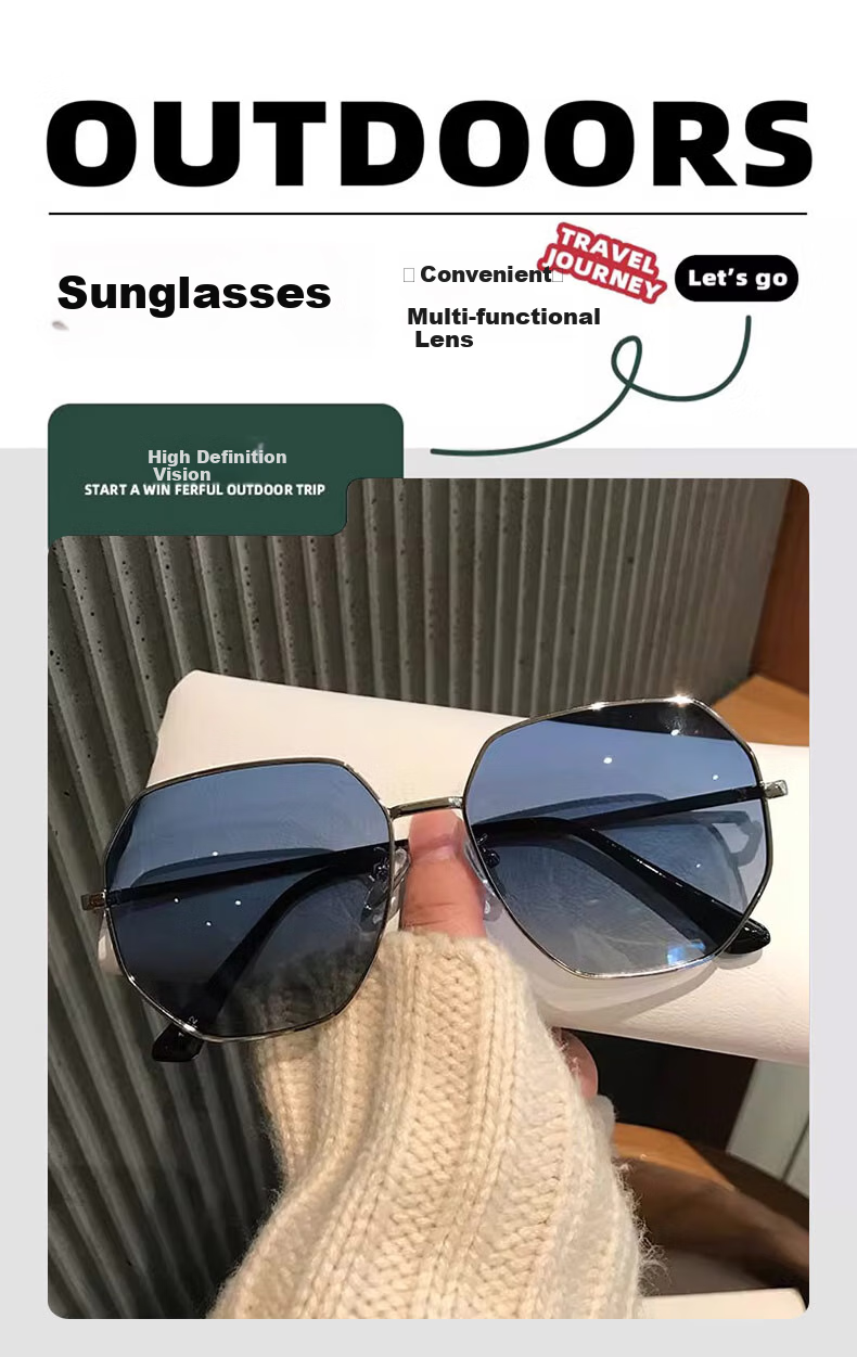 FENCHI Transparent Blue Sunglasses for Men, Polygonal Metal Driving Sunglasses, Korean Style Trendy Beach UV Protection Glasses for Wome 1