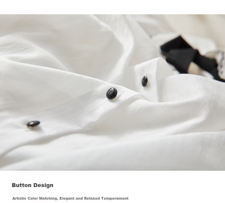 Dme [Detachable Bow Blouse] Spring And Autumn Embroidered Lapel Long-Sleeve Contrasting Color Women's Top Shirt 5