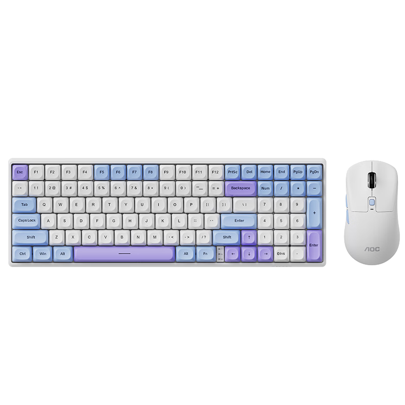 AOC GKM100 Wireless Bluetooth Mechanical Keyboard And Mouse Combo Three-Mode Customizable Hot-Swappable Switches Gaming Keyboard for E-Sports, Office Work, Blue White Purple Green Switches