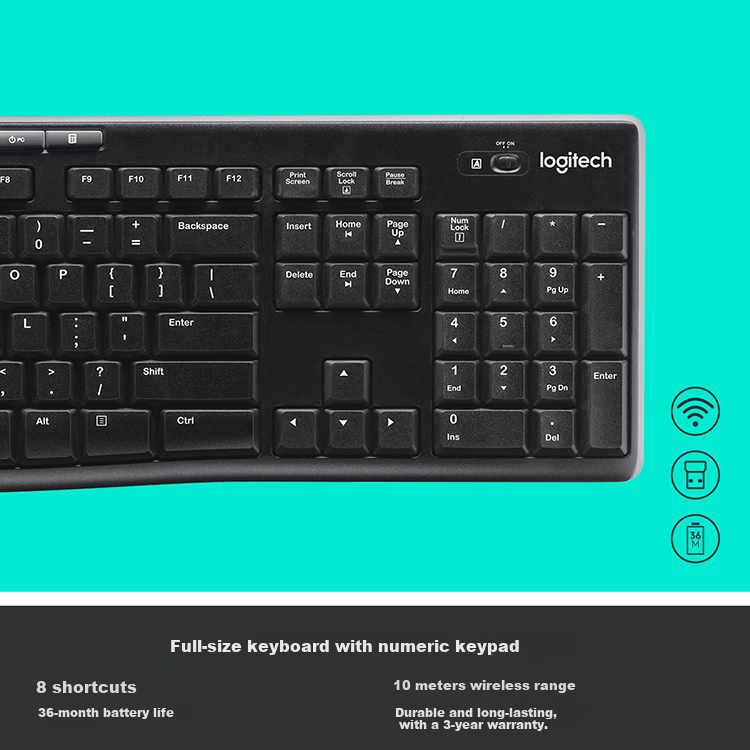 Logitech MK270 Wireless Keyboard And Mouse Combo, Office Keyboard And Mouse Set, Full Size, Black, Self-Operated, with Wireless 2.4G Receiver 6