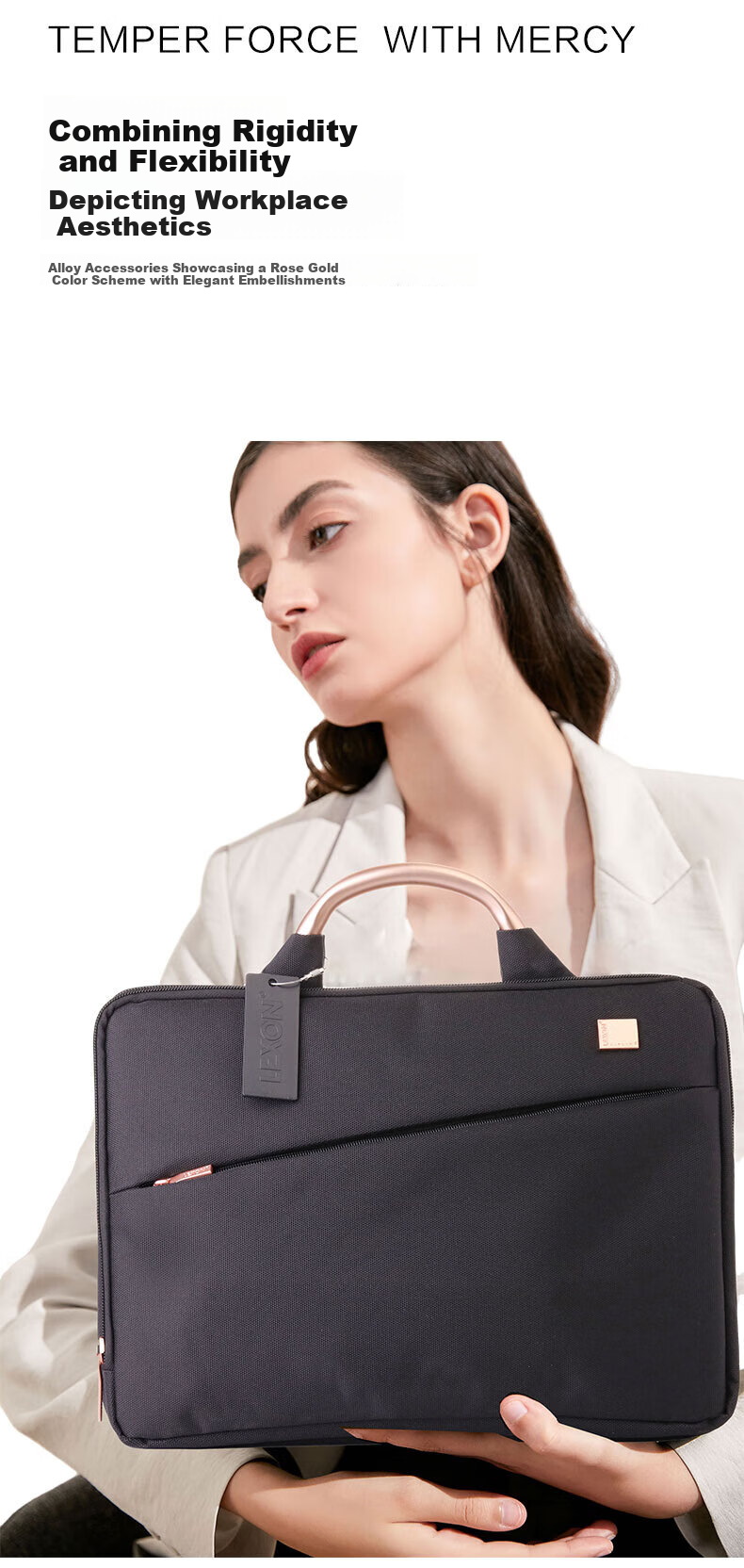 LEXON LEXON (LEXON) Business Ultra-Thin Laptop Bag for Women, Double-Layer Handbag, Notebook 15.6-Inch Briefcase 4