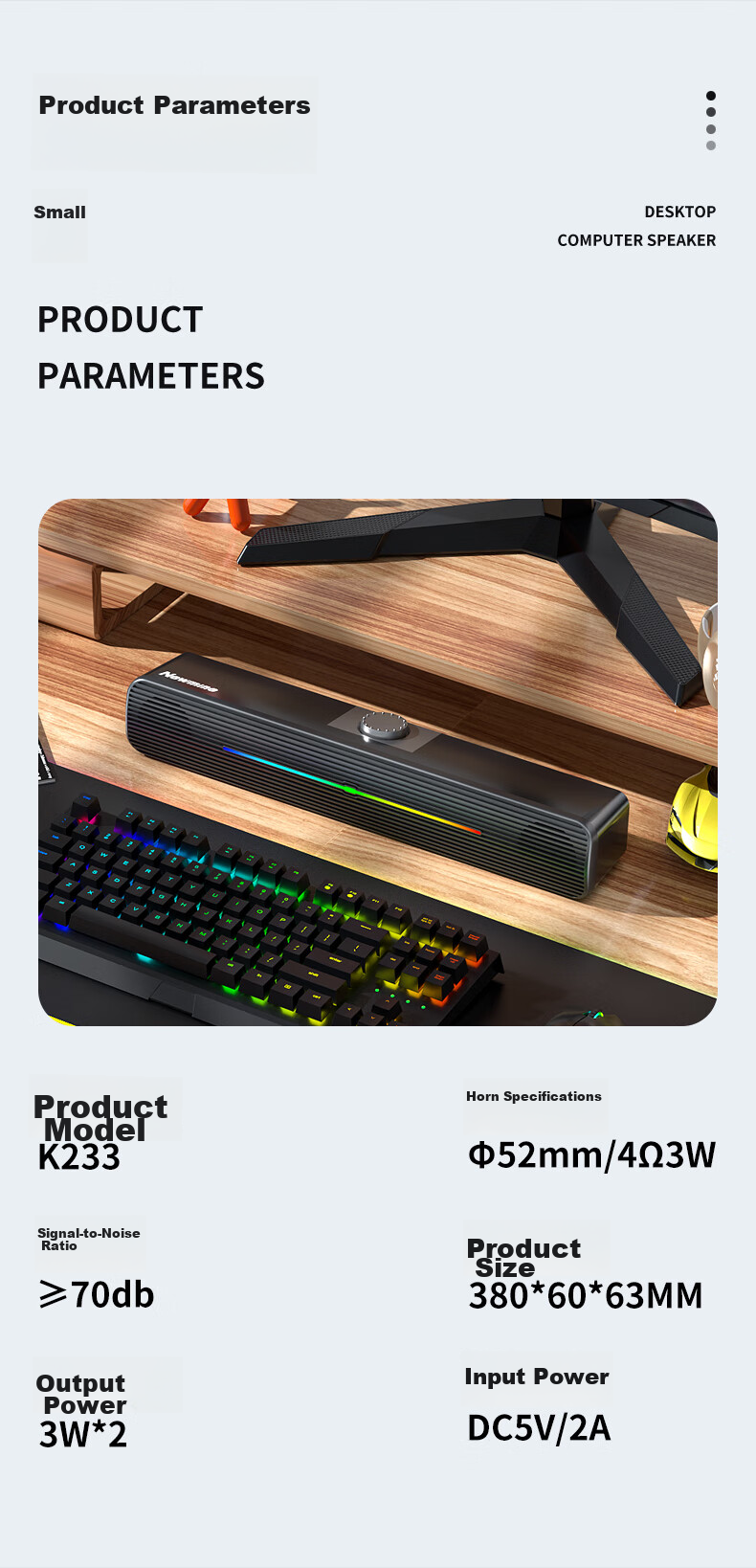 Newmine K233 Speaker, Computer Speakers for Home Desktop, Subwoofer, Multimedia Laptop Gaming Wired Mini Speakers PS5 8