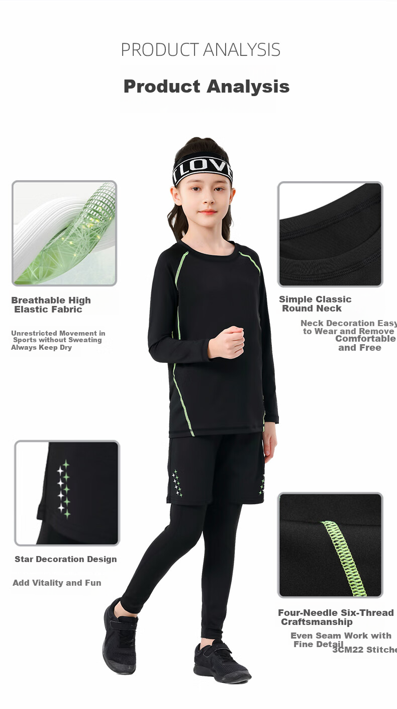 Fandimu Children's Sports Set, Boys And Girls Badminton Basketball Tight-Fitting Base Layer, Breathable High-Elasticity Morning Jogging Training Running Suit 3