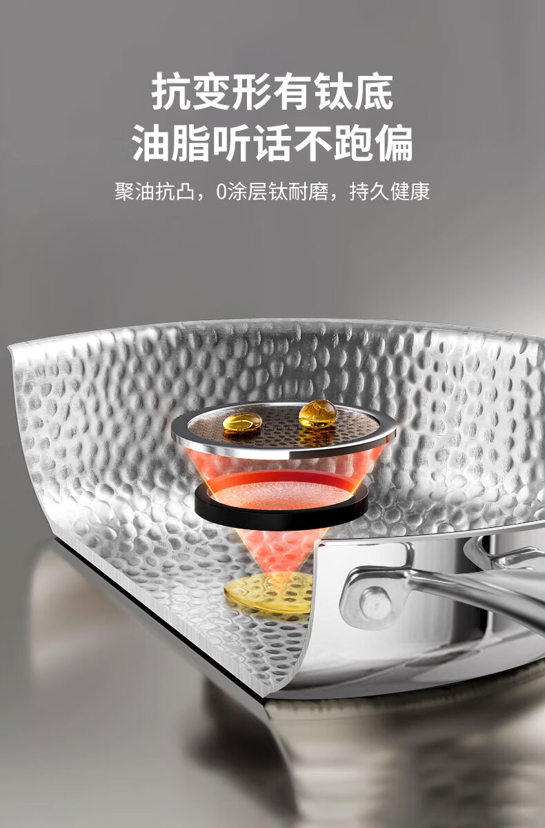 OLOFE Old Guandong Generation Pure Titanium Non-Coated Flat Bottom Frying Pan, Handmade Linen Pattern Titanium Uncoated Steak And Baby Food Pan, 28cm 8