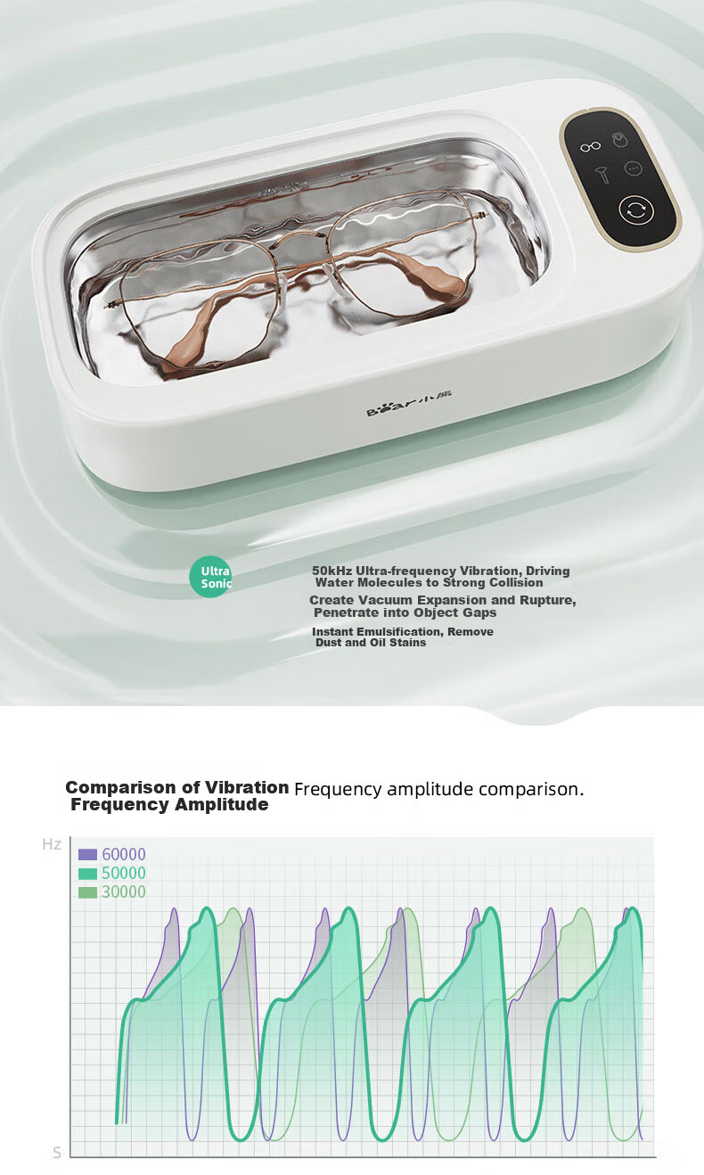 Bear Ultrasonic Eyeglass Cleaner, High-Frequency Vibration Jewelry Cleaning Machine, Eyeglass Cleaning Device [Standard Model + Cleaning Solution] QXQ-B20N8 2