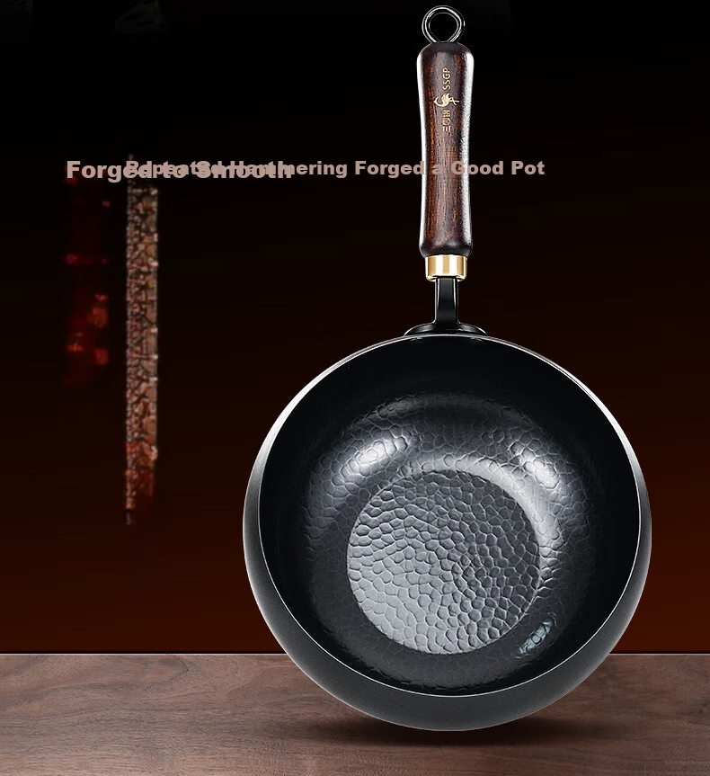 SSGP® Large-Bell Iron Wok, Preheated Non-Coated Flat Bottom for Gas Stove And Induction Cooker, 28cm, 38532 5