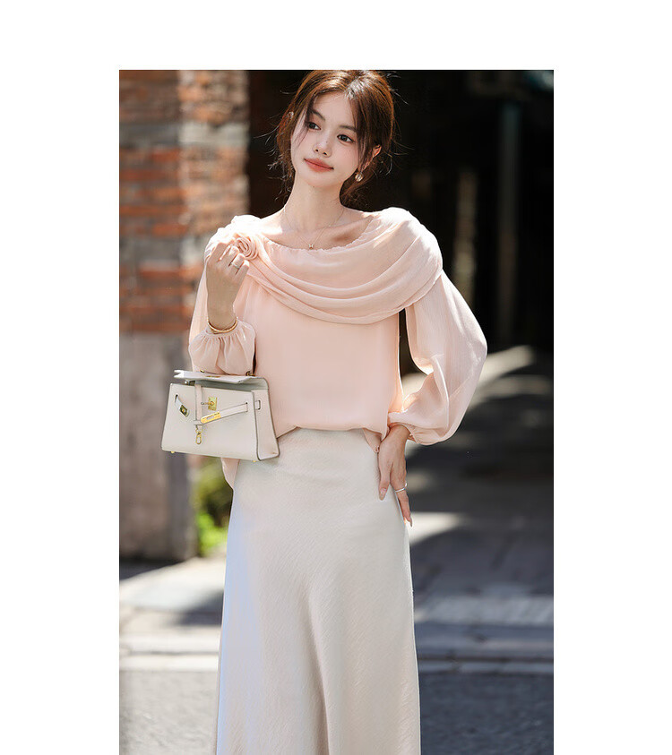 Mt Gentle Impression Spring Elegant Off-Shoulder Floral Decor Lightweight Shirt Women's Top 7