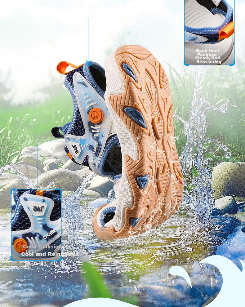 361° Children's Shoes, Kids' Sandals Summer 2025, Boys And Girls Breathable Wear-Resistant Toe Protection Creek Shoes Closed-Toe Sandals, Blue Size 37 9