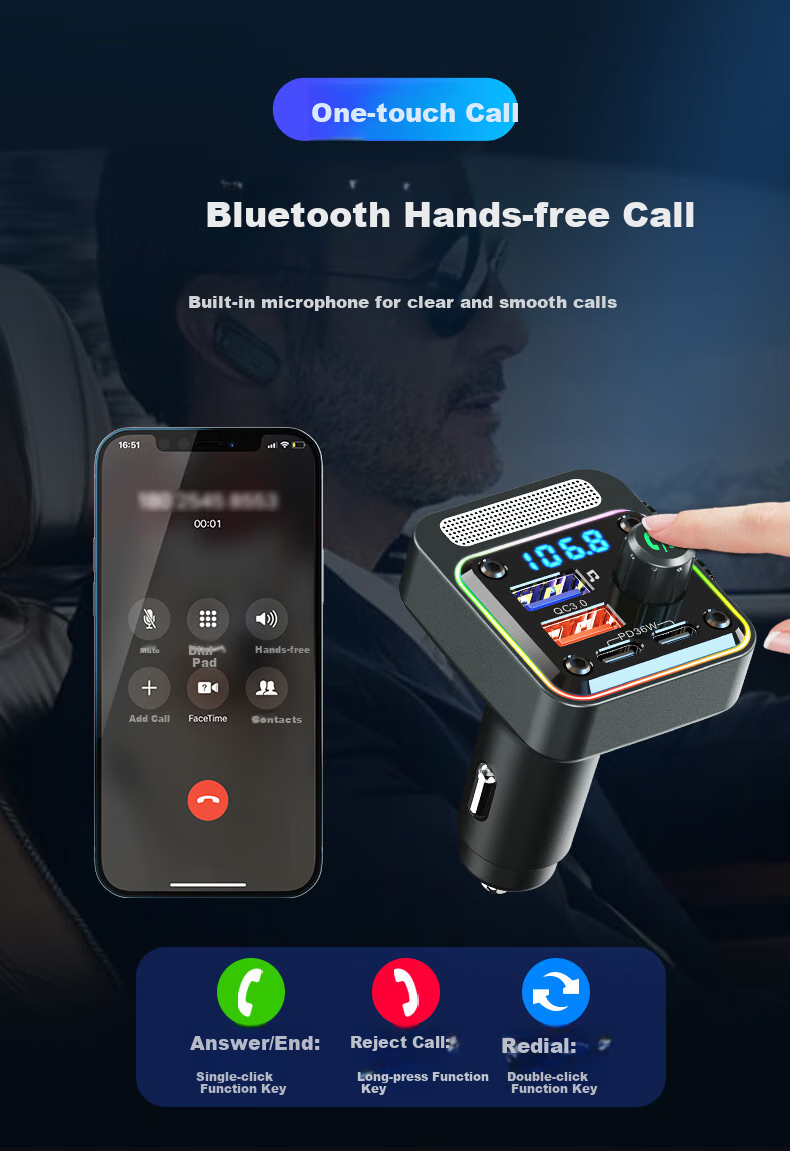Newmine Car Charger, Cigarette Lighter Super Fast Charging MP3 Car Bluetooth Receiver USB Bluetooth 5.3 Lossless 4